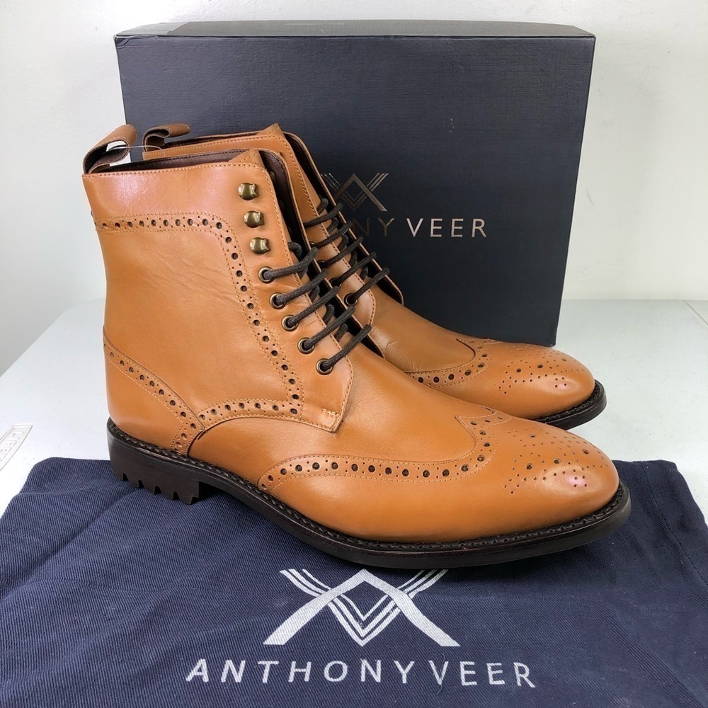 Anthony Veer Grant Walnut Leather Lace Up Boots Size 10D